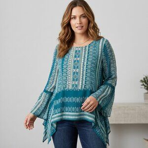 Sundance Go Beyond Semi Sheer Embroidered Long Sleeve Asymmetrical Hem Sz L